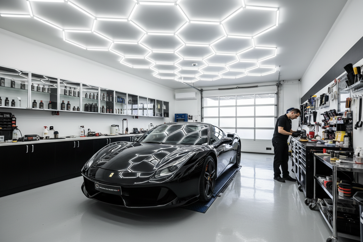 Professional detailing studio with Hexagon LED lights